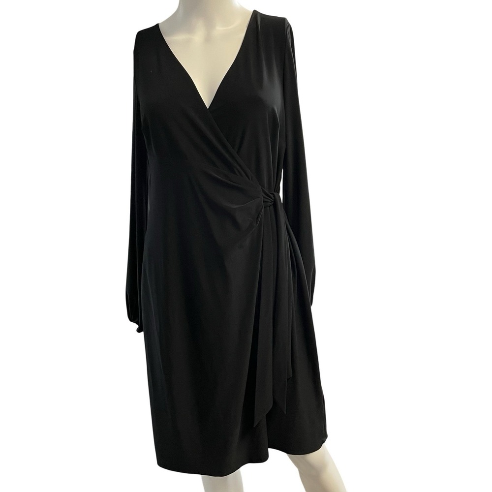 Lauren Ralph Lauren Dress Black Wrap Jersey Knit 10 Midi Office Event Neutral
